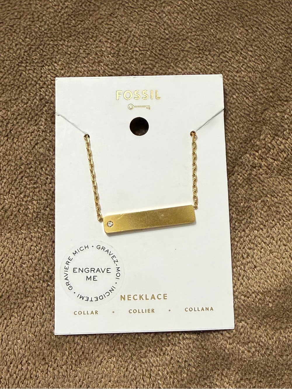 Fossil Gold Bar Necklace with Accent Crystal